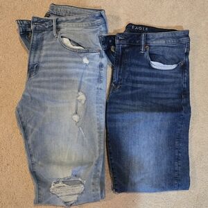 2 Pair of American Eagle Blue and Light Blue Jeans
